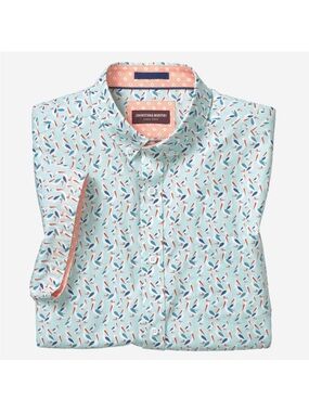 Johnston & Murphy Light Blue Pelican Print Short Sleeve Button Down Shirt